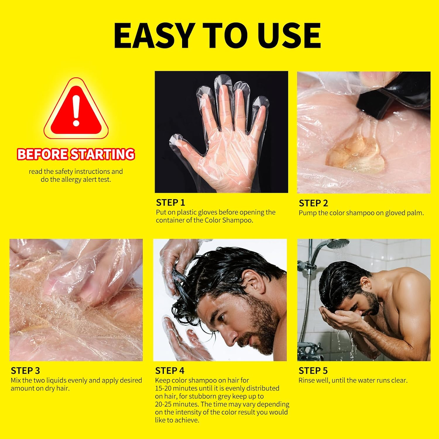 SEVICH Black Hair & Beard Dye Shampoo,Completely Covering the Grey Hair & Beard & Sideburns,5 Hair Care Ingredients in 1Instant Coloring in 15 Minutes,250Ml image number 2