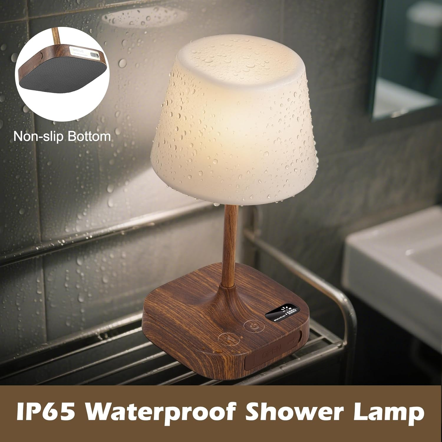 IP65 Waterproof Shower Lamp | 8000Mah Rechargeable Cordless Touch Lamp with 3 Colors & 5 Brightness, Dimmable LED Display | Portable Table Lamp for Bathroom, Bedroom, Camping, Outdoor image number 5