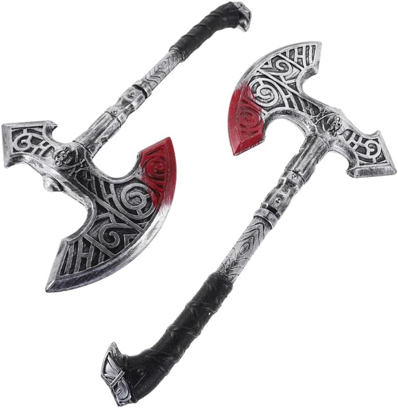 Healeved Viking Costume Axe: Plastic Party Axe Prop Accessories for Halloween Cosplay Role Play Medieval Theme Party Decorations image number 2