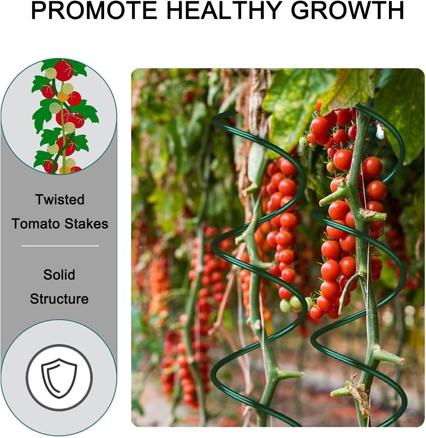 6PCS Green Tomato Spiral Stakes, Heavy Duty Plant Supports for Tomatoes, Peppers, Cucumbers, Vines Vegetables, Reusable Garden Stakes with Spiral Design