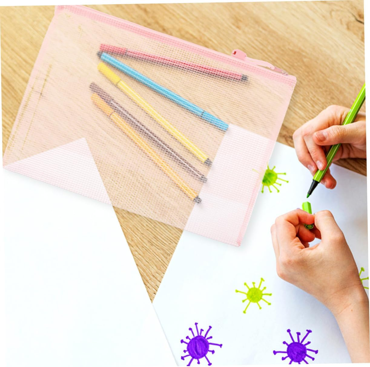 UTHCLO 6Pcs Mesh Zipper Pouches for Documents Receipts Plastic Mesh Pouches Zipper image number 6