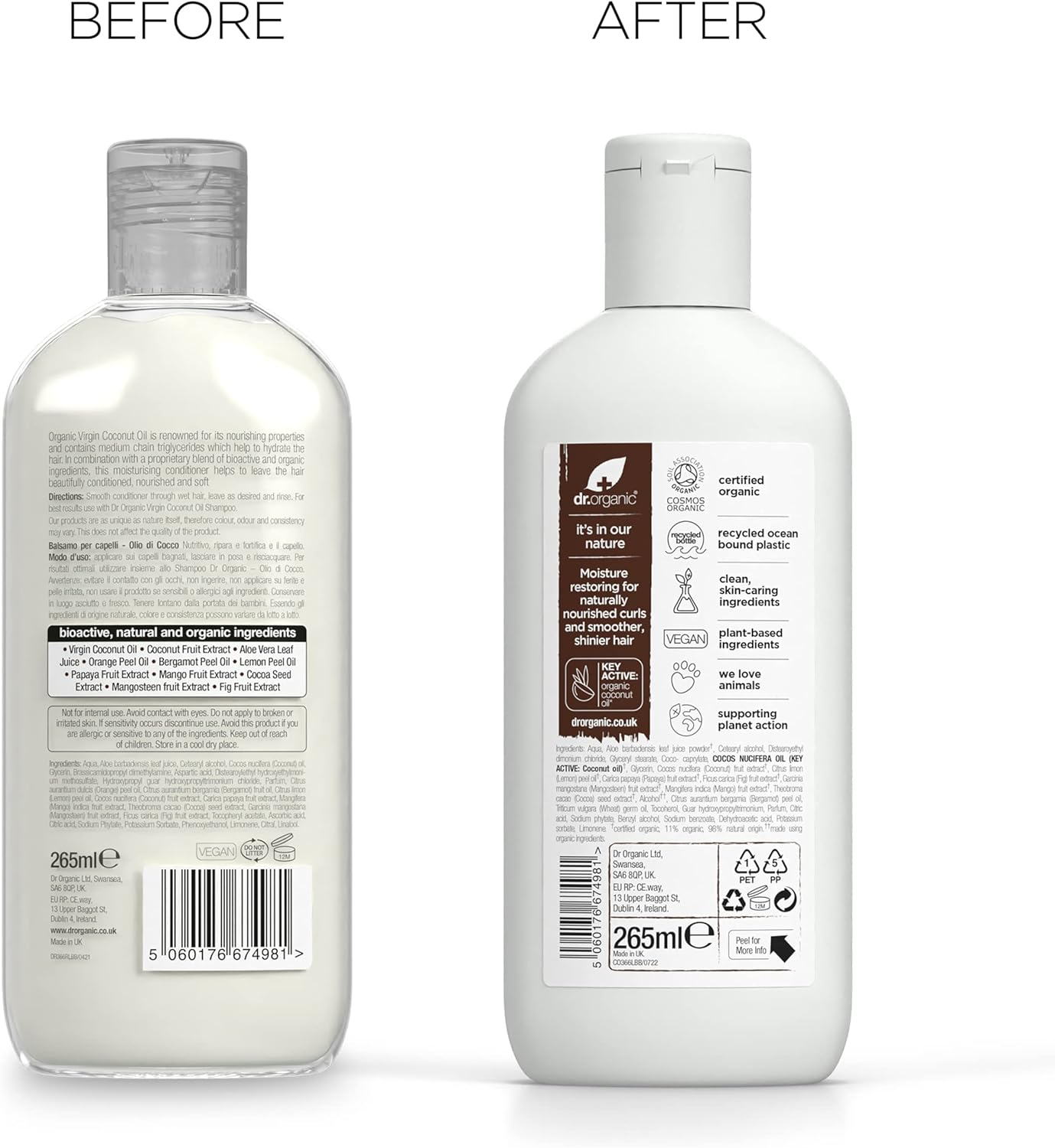 Dr Organic Coconut Oil Conditioner, Hydrating, Normal & Dry Hair, Mens, Womens, Natural, Vegan, Cruelty-Free, Paraben & Sls-Free, Organic, 265Ml, Packaging May Vary image number 1