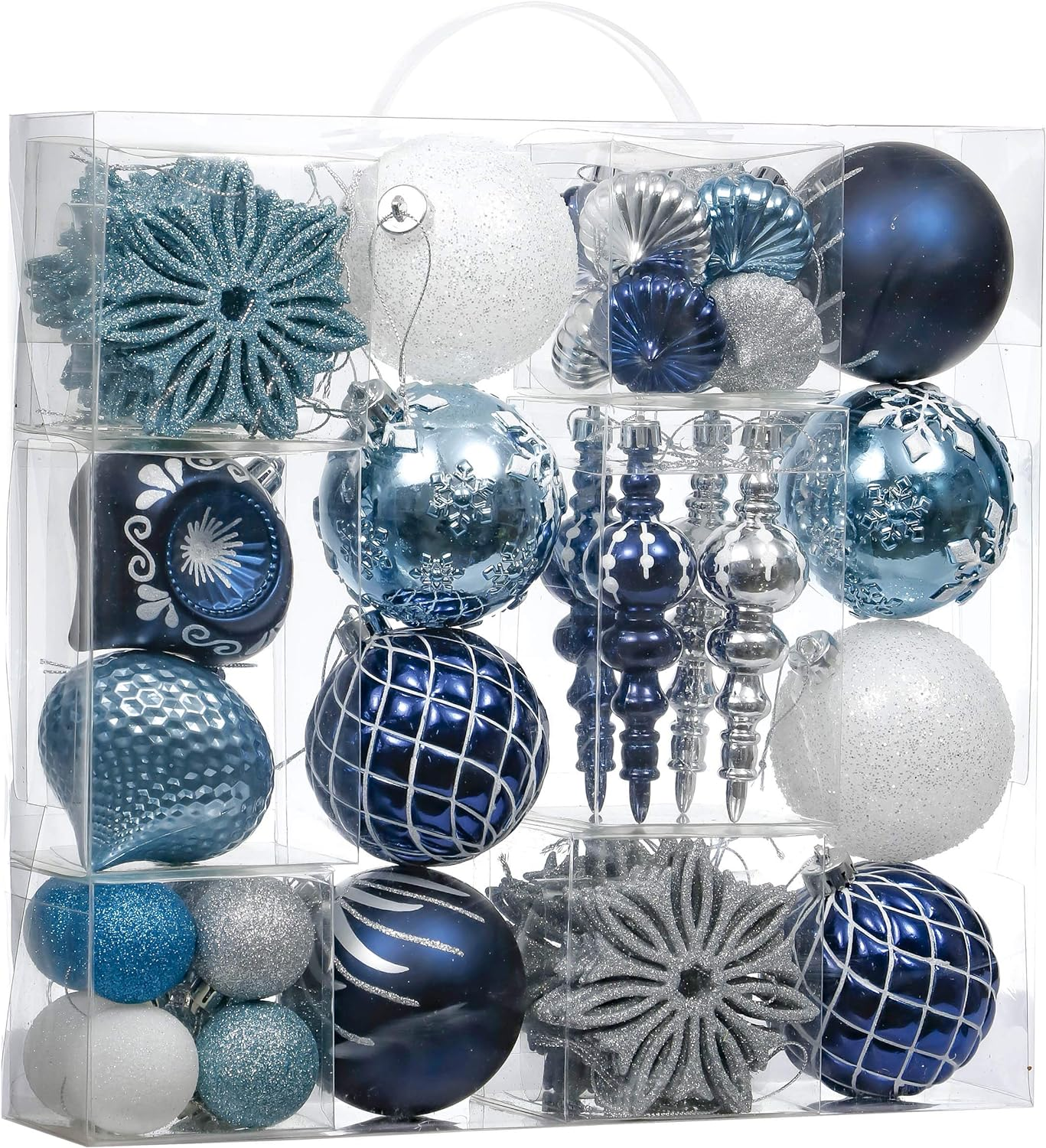 Valery Madelyn Christmas Tree Ornaments, 70Ct Navy Blue and Silver Shatterproof Christmas Balls Decoration Set, Winter Wonderland Hanging Tree Ornament Bulk for Xmas Holiday Party Decor image number 1