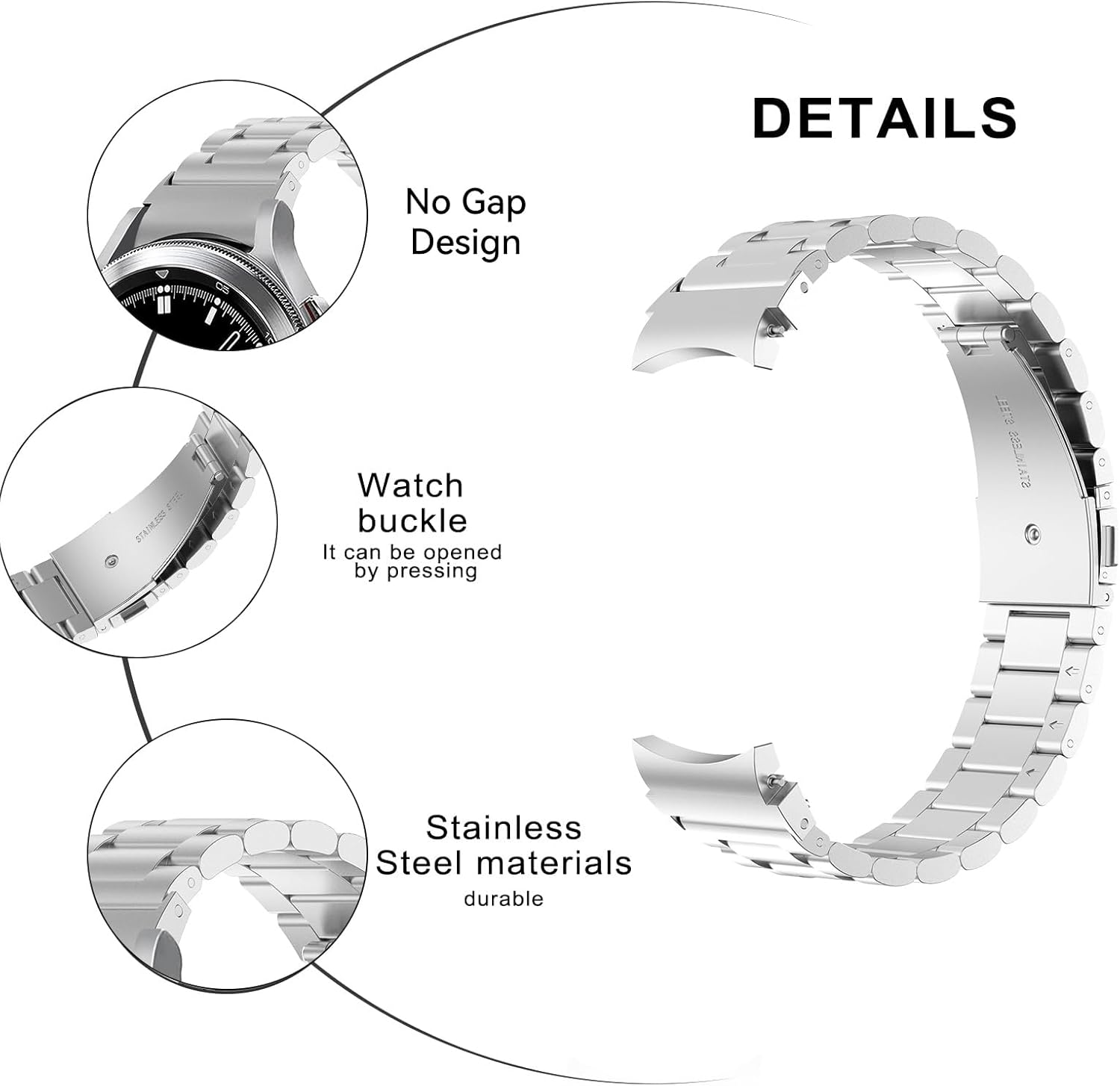 T Tersely Strap for Samsung Galaxy Watch 7/FE/6/5/4 40Mm 44Mm, 20Mm Solid Stainless Steel Metal Band for Watch 6/4 Classic 43Mm 47Mm/42Mm 46Mm, Watch 5 Pro 45Mm, Business Style for Men Women image number 5