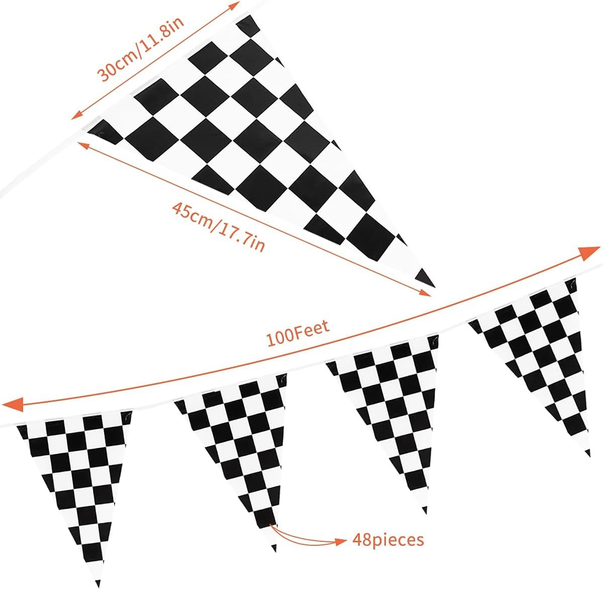 100 Ft Pennant Banner Checkered Racing Flag Triangle Flag, F1 Double Sided Racing String Flag Black and White for Birthdays Holidays Festivals Racing Theme Party Supplies Decorations image number 3