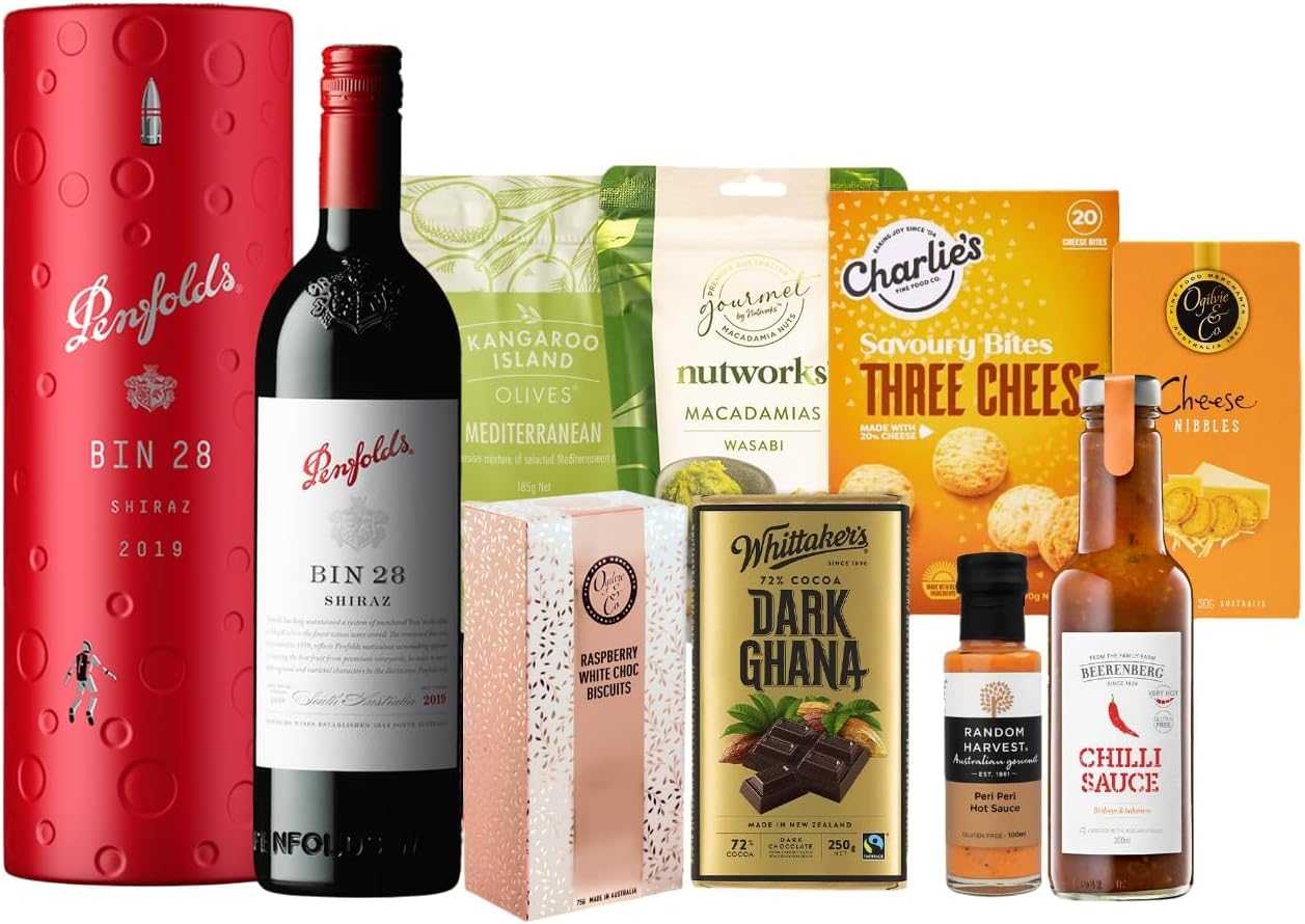 Luxury Gourmet Wine Hamper, Perfect Birthday or Thank You Gift, Quallity Selection with Shiraz, Chilli & Peri Peri Sauces, Cheese Nibbles, Dark Almond Treats image number 4