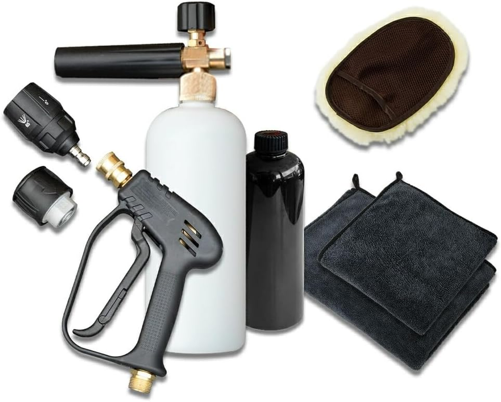 Yours: Car Wash Foam Gun Set, Mouton Glove + Towel Set: Bosch/Black, Decker Compatible, Quick Connect, 5-Level Adjustment Spray, One-Touch, Professional Foam, Car Wash, Foam Gun, Car Care, Karcher, image number 1