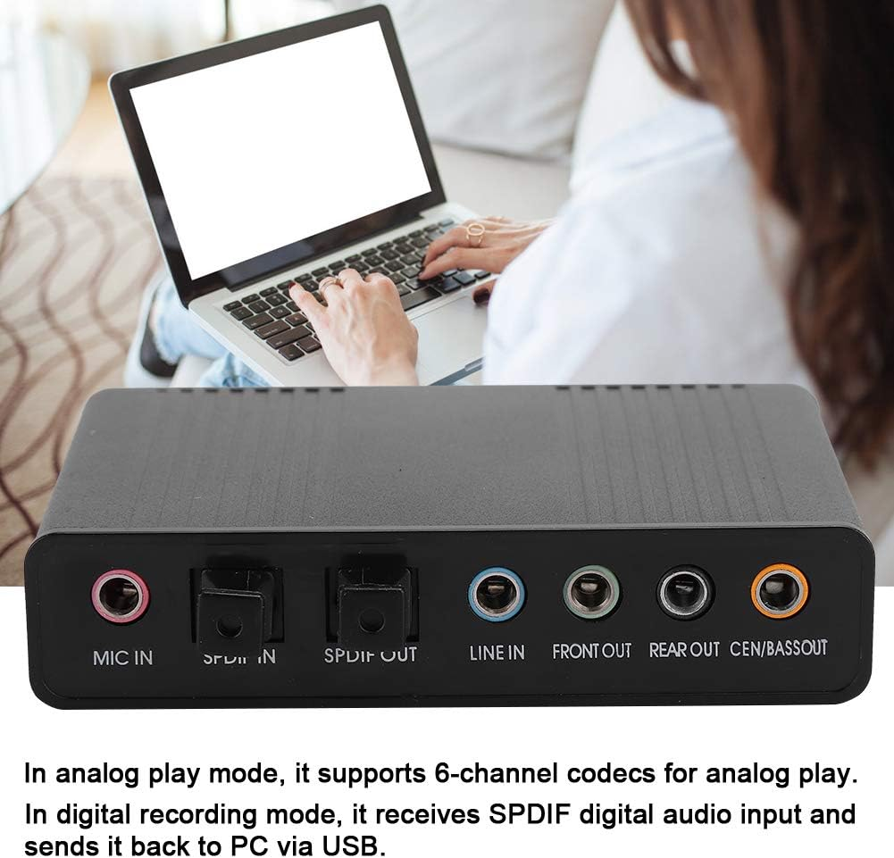 External Sound Card for Laptop, DM HD10 Aluminium Sound Card for Karaoke Recording, USB 5.1 Optical Sound Card. image number 3