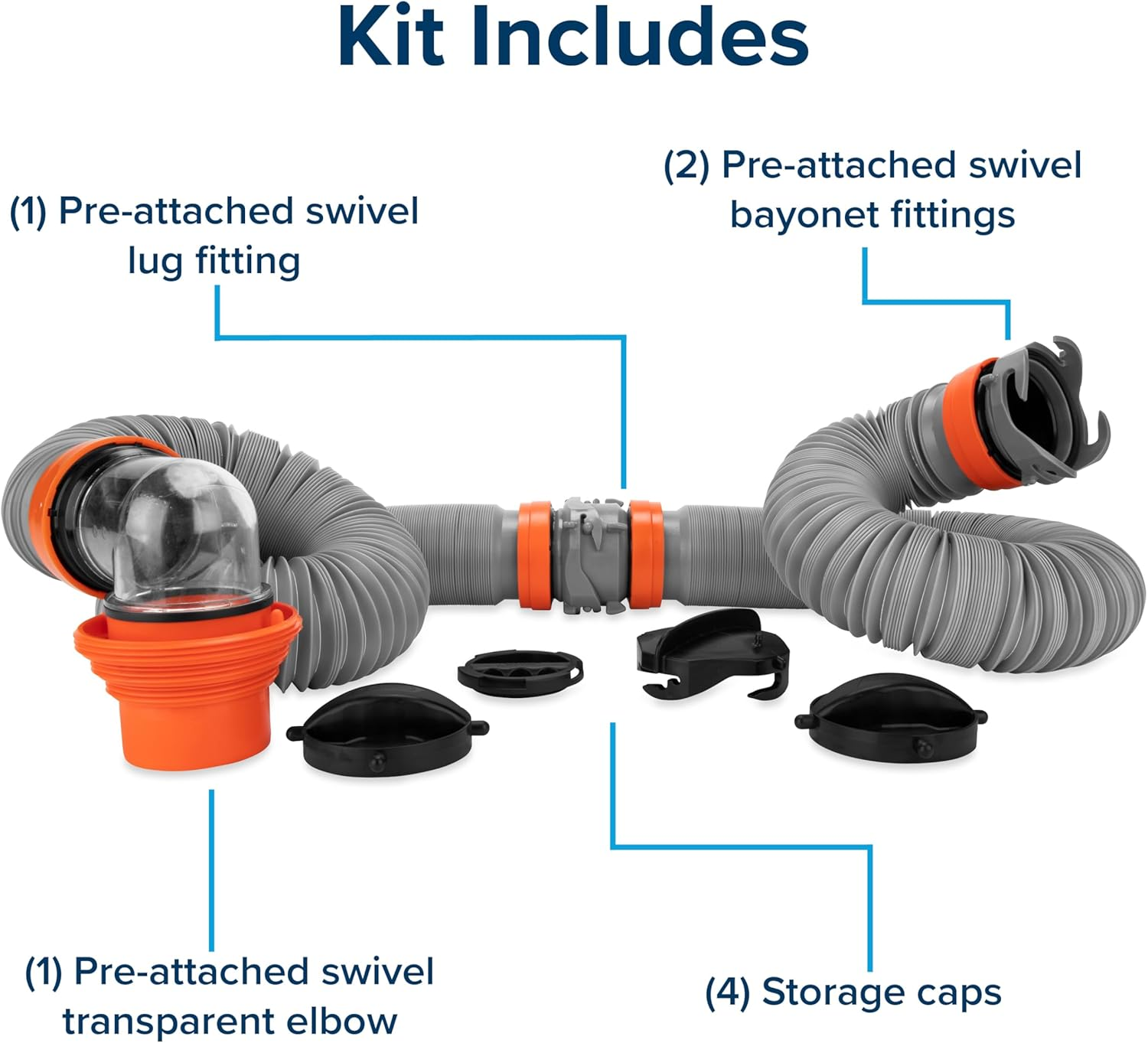Camco Rhino X 20-Ft Camper/Rv Sewer Hose Kit - (2) 10-Ft Heavy Duty RV Septic Hoses - Designed to Hold Shape & Stay In-Place - Includes 4-In-1 RV Adapter & 360&deg; Swivel RV Sewer Hose Fittings (39390) image number 3
