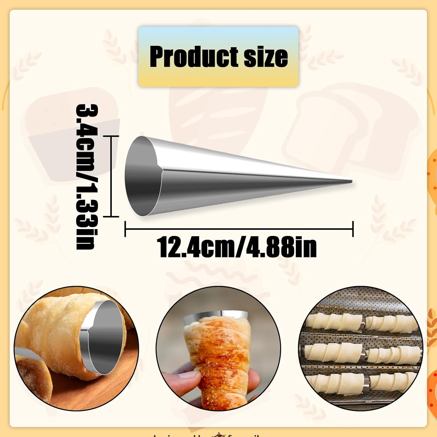 TEAONE Cone Shaped Baking Mold, 20 PCS Cream Horn Molds for Cream Roll, Ice Cream, Egg Roll (12.4 X 3.4Cm/4.88 X 1.33In) image number 5