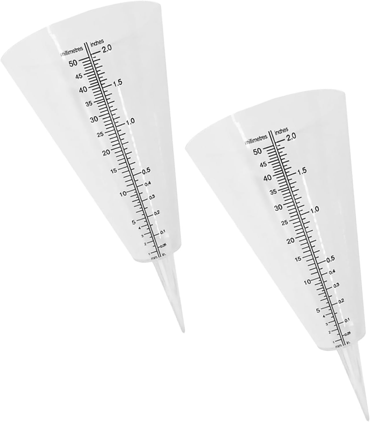2Pcs Transparent Cone Rain Gauge Outdoor Rainfall Measurement Cup with Spike for Garden Water Management Plastic Rain with Dual Scale image number 4