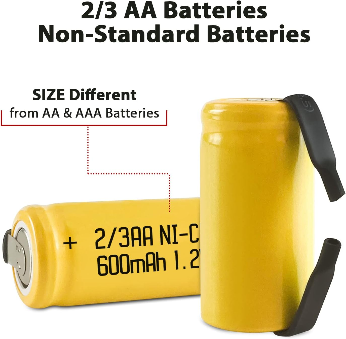 JINTION 2/3 AA Rechargeable AA Ni-Cd 1.2V 2/3AA 600Mah Battery Rechargeable 2/3AA Batteries - 6 Pack(28 * 14Mm) image number 6