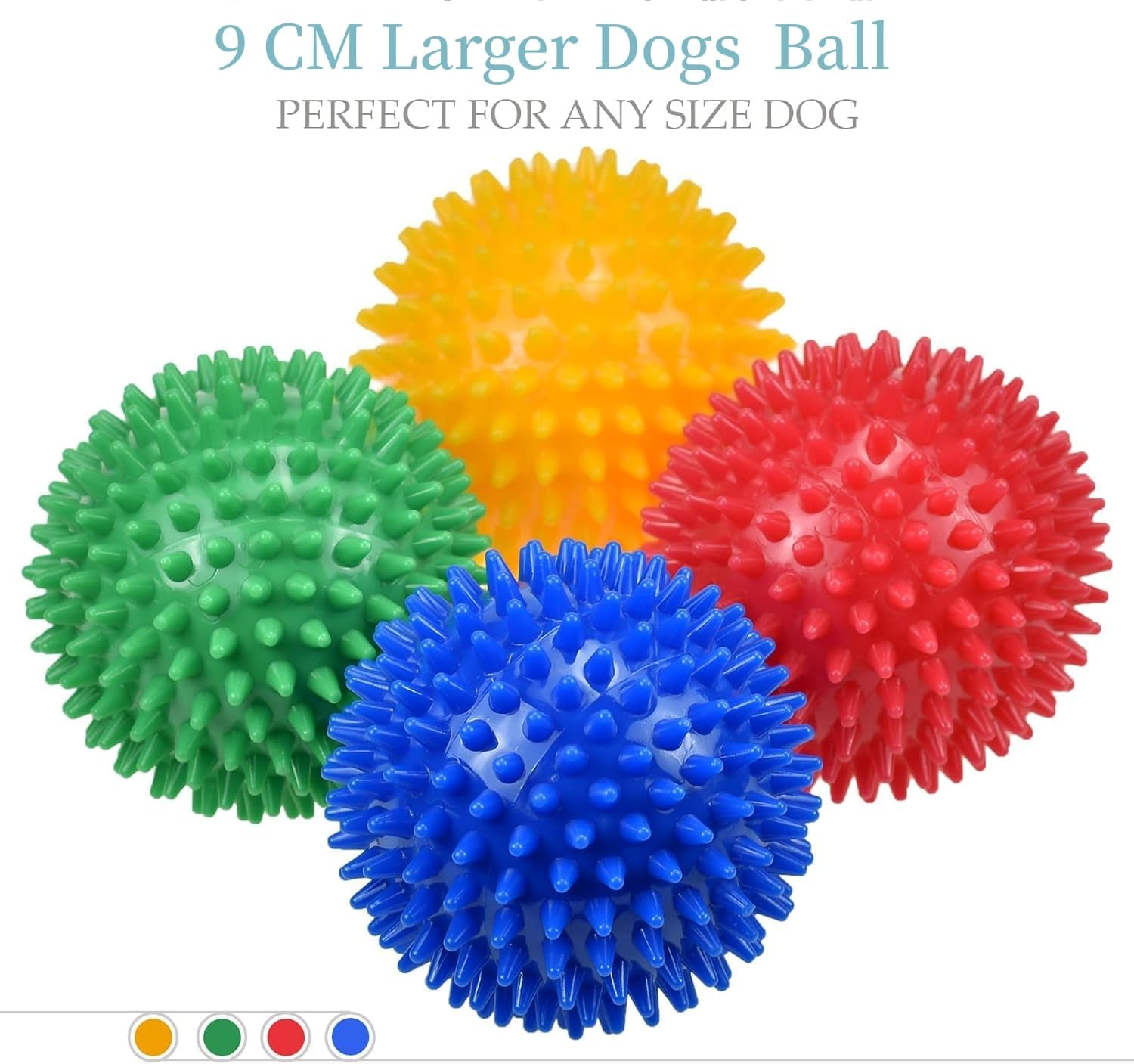 4 Pack Squeaky Dog Toy Balls for Medium Large Dogs, 3.5&rdquo;Dog Chew Toys for Teething Spiky Dog Balls for Aggressive Chewers Durable Dog Toys for Teeth Cleaning and Training (4 Colors-9Cm) image number 1
