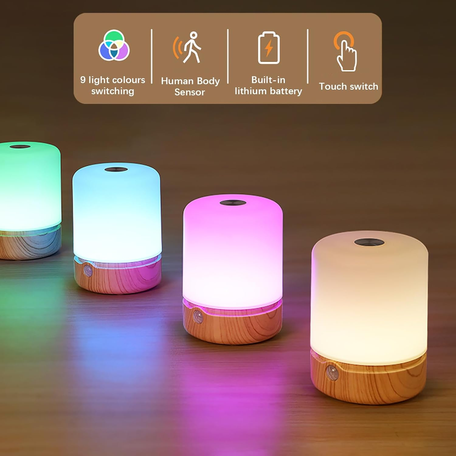 Shenzhi Tech Motion Sensor RGB Color Changing Night Light, Touch Control Table Lamp for Bedroom, Dimmable LED Desk Lamp with USB Rechargeable, Mood Lighting for Office, Living Room, Camping ﻿ image number 6