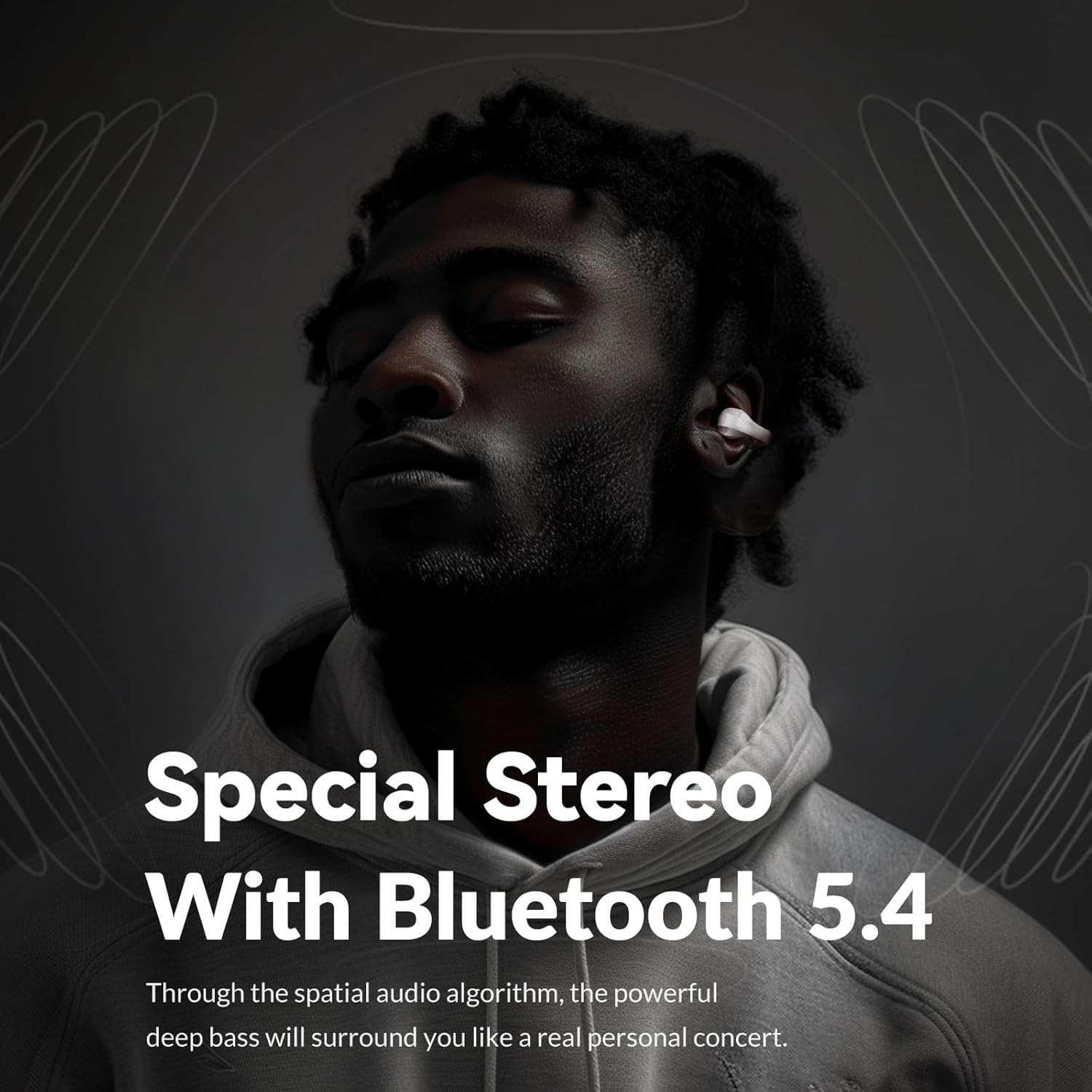 TONEMAC Q3C Wireless Headphones,Bluetooth 5.3 Clip Ear Earbuds in Ear,13Mm Drivers Wireless Ear Buds,34H Deep Bass Stereo Bluetooth Earphones Built in ENC Mic,Usb-C,Led Display image number 1