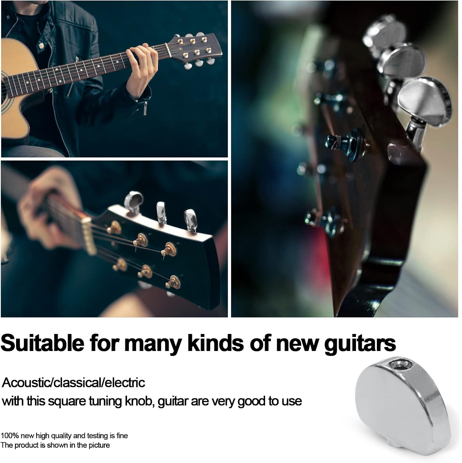 MAXCHEER 6PCS Metal Big Semicircle Guitar Tuning Pegs Tuners Machine Heads Replacement Buttons Knobs Handle (Chrome) image number 6