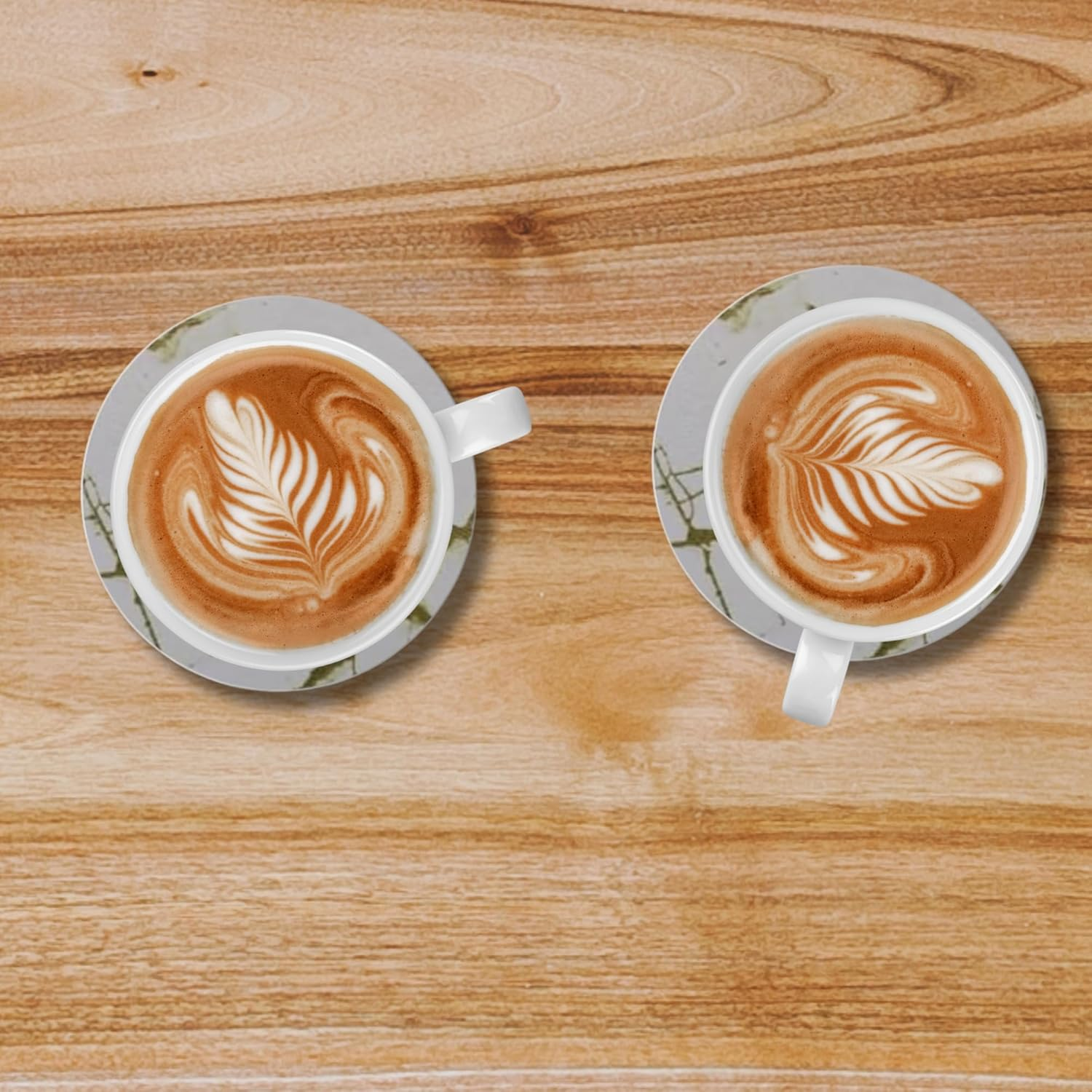 Vmila Leather Coasters for Drinks, 4" Drink Coasters Set of 6 with Holder for Tabletop Protection, Handmade Luxurious Home D&eacute;cor and Housewarming Gift (White Gold Marble Coaster) image number 6