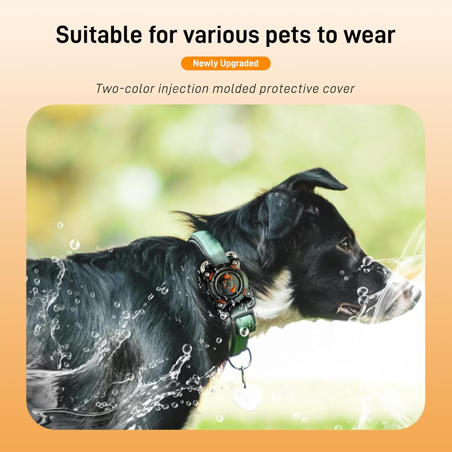 IP68 Waterproof for Airtag Holder for Dog Collar, with Airtag Dog Collar Holder with Removable Metal Clip, Sturdy TPU Air Tag Holder with Dog Pattern, Fits 1.2" Width Medium Large Collars (Black) image number 4