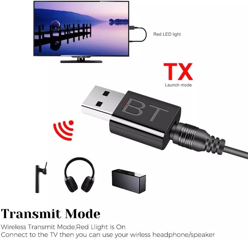 Mrcomputerguy USB Bluetooth 5.0+EDR Adapter, Mini Bluetooth Transmitter Receiver, Hi-Fi Wireless Audio Adapter Dongle with 3.5Mm AUX for PC TV Headphones Car Home Stereo, USB Power Supply, No Driver Required image number 4