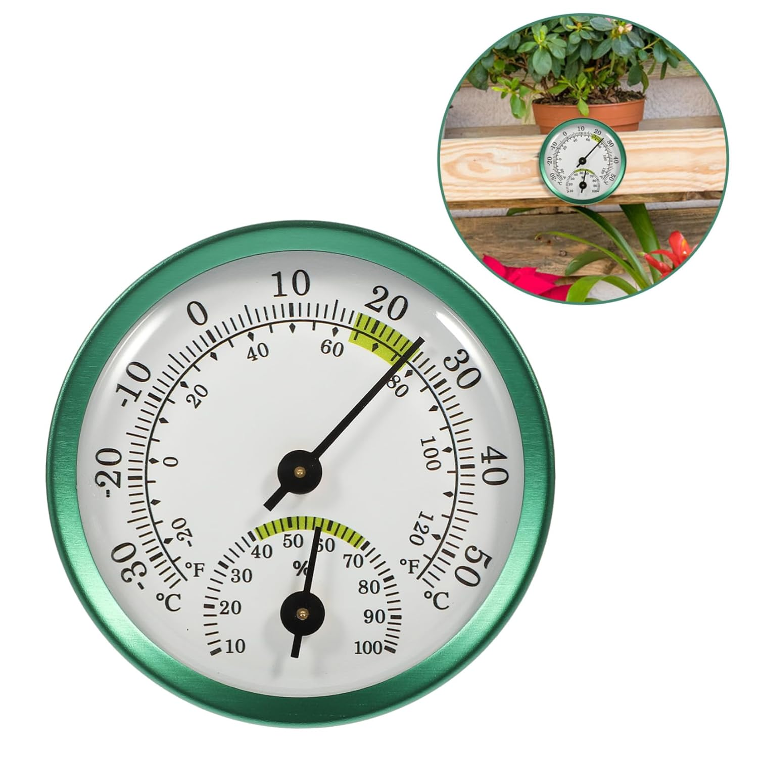 DECHOUS Hanging Hygrometer Temperature Humidity Gauge for Indoor Outdoor Use Wall-Mount Mini Thermometer with Automatic Calibration for Home Office Patio Green Spaces