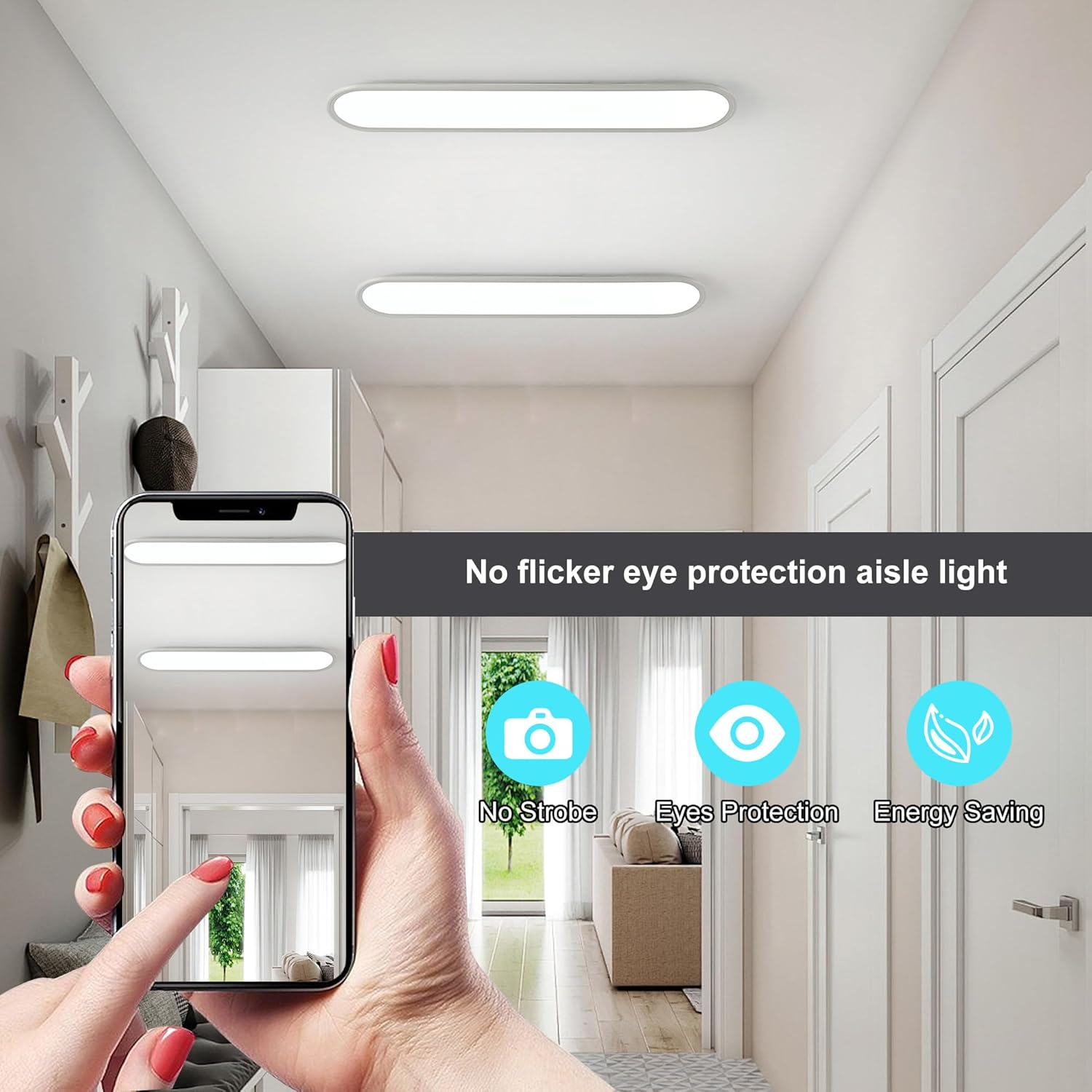 Ganeed Modern Dimmable LED Ceiling Light, Acrylic Ultra Thin Ceiling Lamp with Remote, 70Cm Semi Flush Mount Ceiling Light LED Chandelier for Bedroom Living Dining Room Kitchen, 3000K-6000K - Black/120Cm image number 2