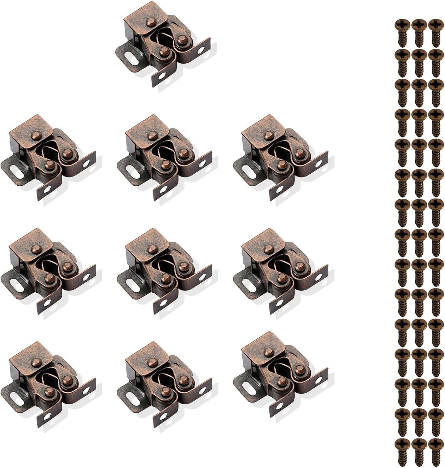 Treayes Cabinet Latch - 10PCS Double Roller Catch Hardware with a Box for Cupboard, Closet, Kitchen Cabinet Door Latches and Catches image number 1