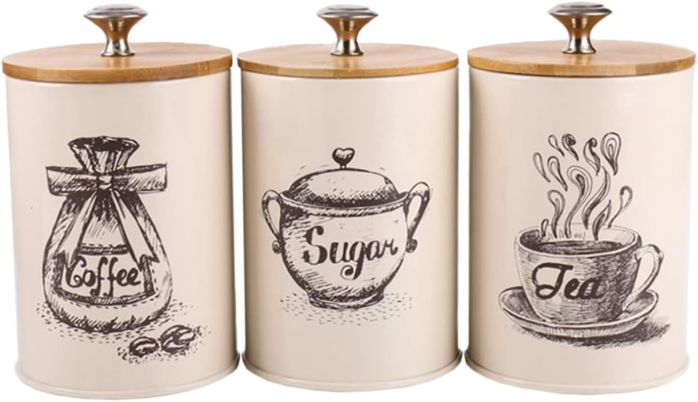 LABRIMP 3Pcs Vintage Kitchen Storage Jars Airtight Coffee Tea and Sugar Canisters with Lids Decorative Dry Food Containers for Home Organization