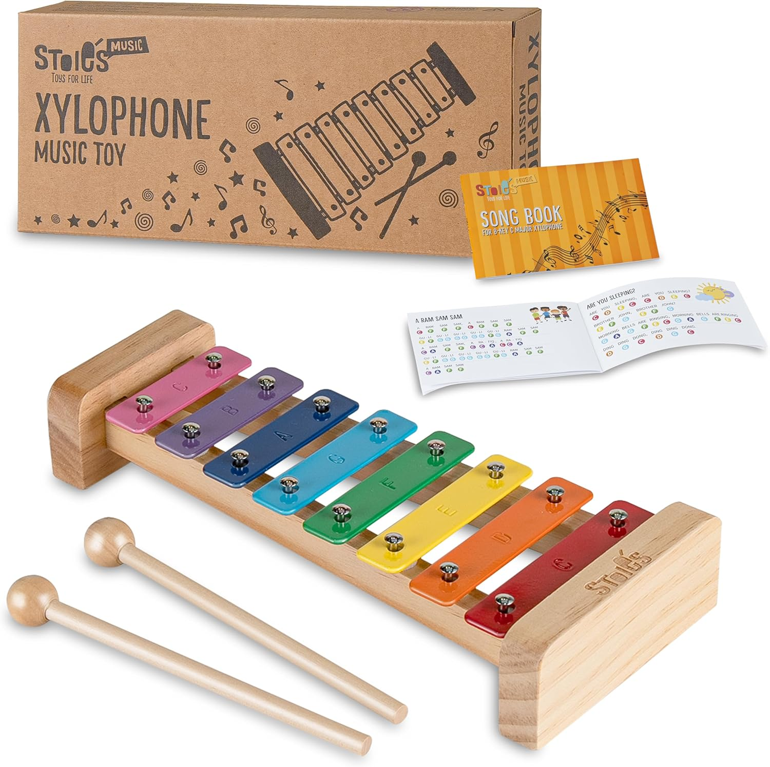 Stoie'S Rainbow Wooden 8 Notes Xylophone for Kids and Toddlers, Tuned C-Key Xylophone with Mallets and Music Songbook, Kids Musical Instrument Educational Montessori Toy image number 1