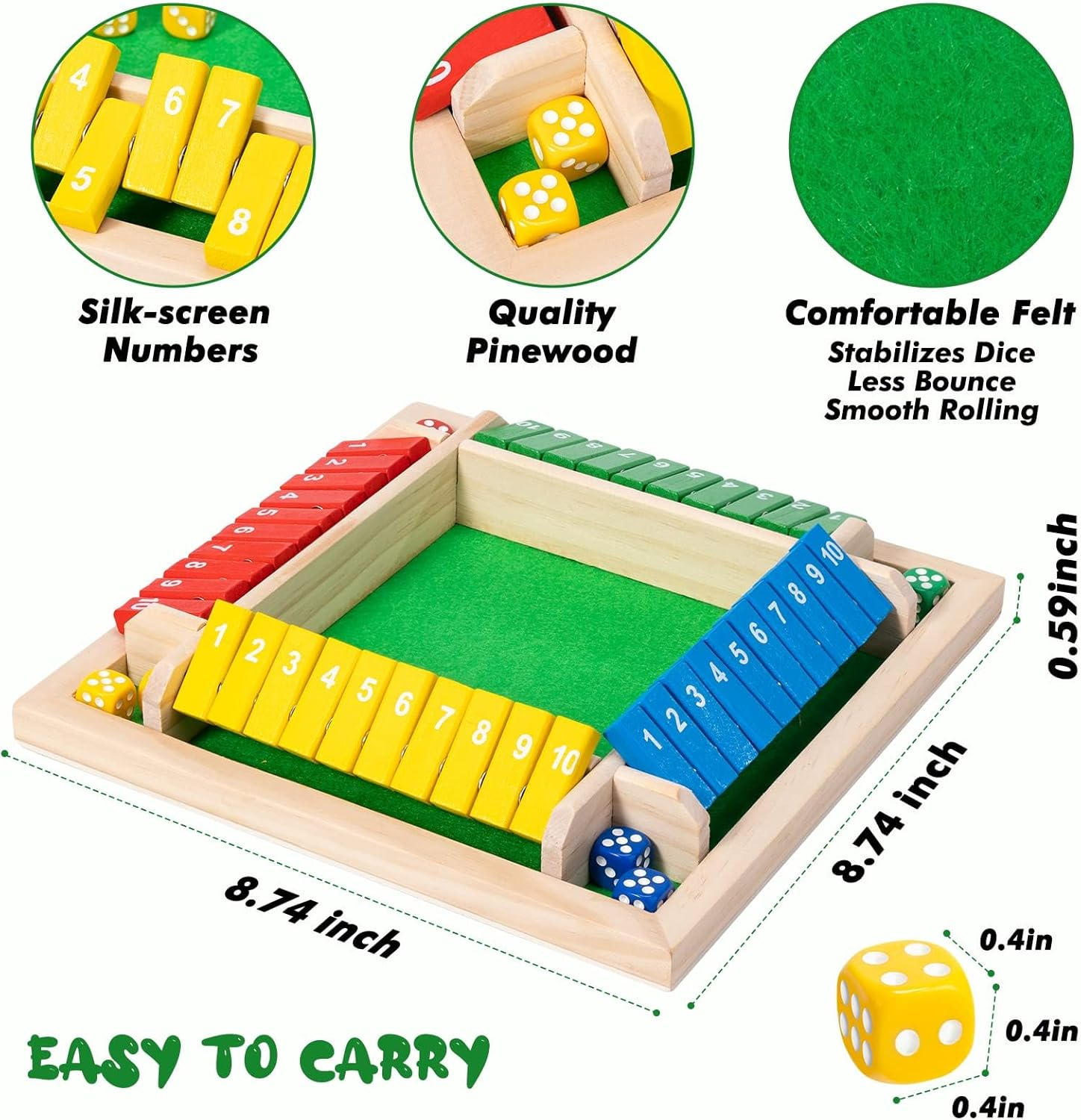 DWYYWSM Shut the Box Board Game - Funny Dices Game - Wooden Amusing Addition Game, Close the Box Board Games Portable Dice Board Game Adds Fun Suitable for Home Pub image number 4