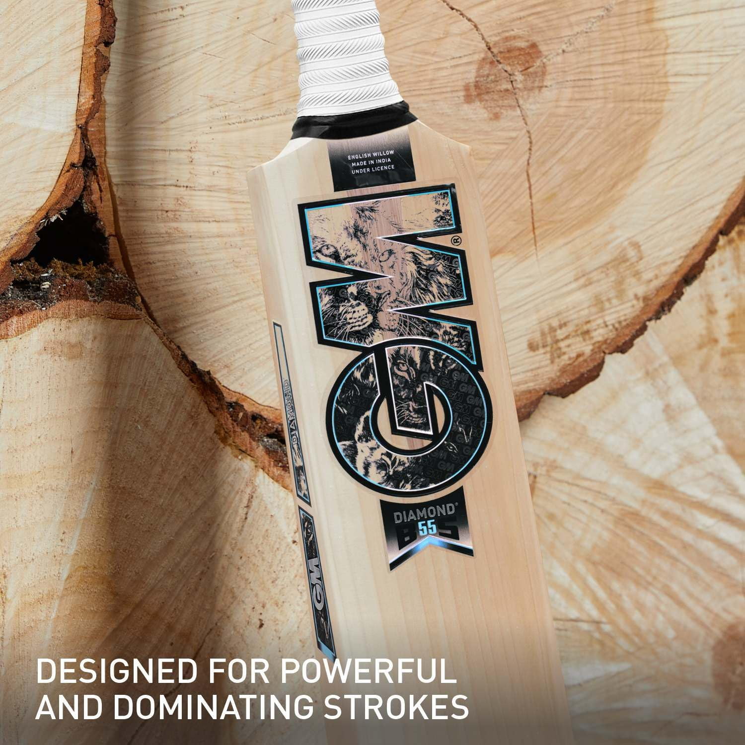 GM Diamond Maxi English Willow Cricket Bat for Men and Boys with Grained Tape on the Face | Size-3 | Free Cover image number 1