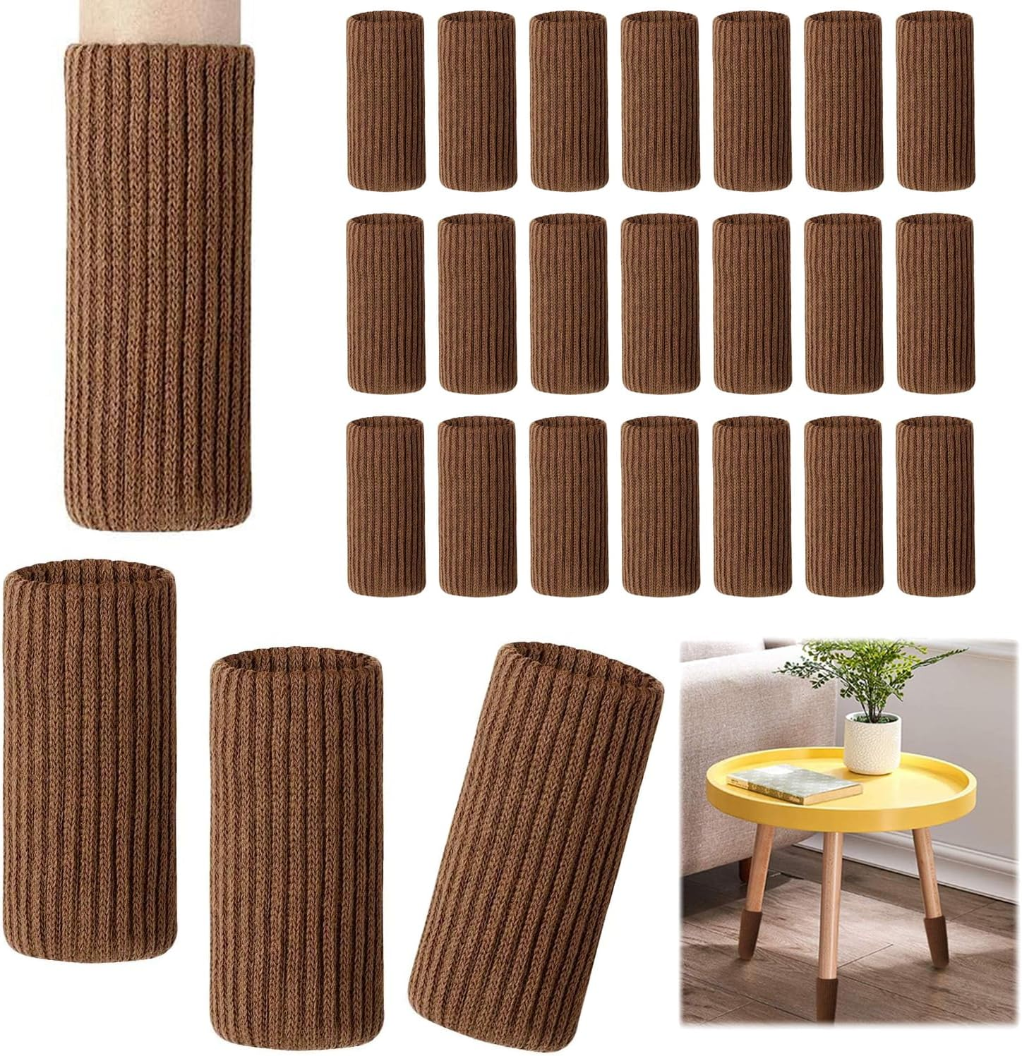 24 Pcs Knitted Chair Leg Socks Protectors, Furniture Leg Cover, Wood Floor Protectors, Chair Leg Covers Caps, Elastic Chair Leg Feet Covers for Hardwood Floor (Black)