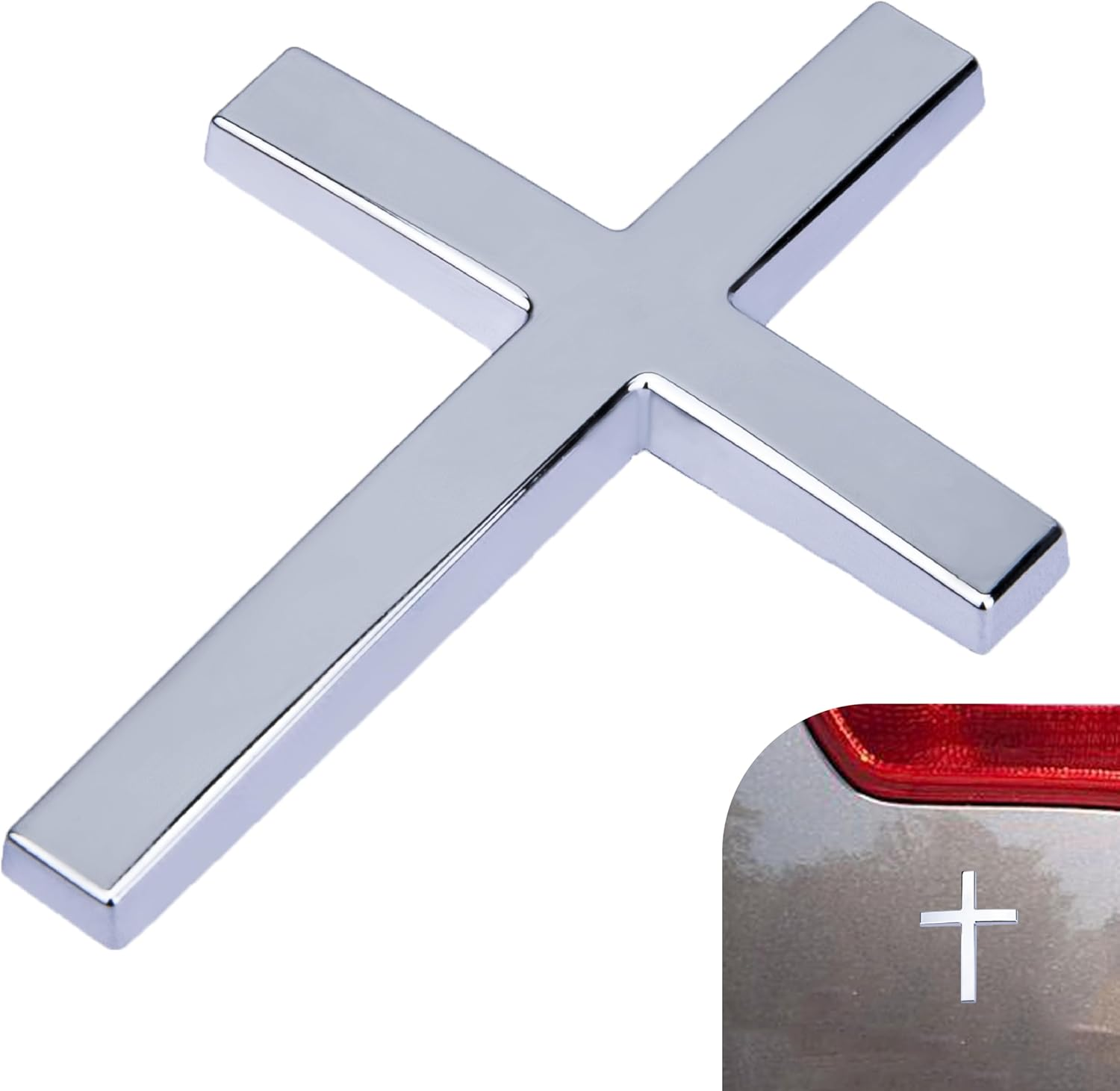 Metal Cross Decals for Cars, 2.5"&times;1.8" Christian Car Emblem Badge Decals, 3D Self Adhesive Cross Stickers Car Accessories, Jesus Stickers for Cars Body Fender Tail (Silver)