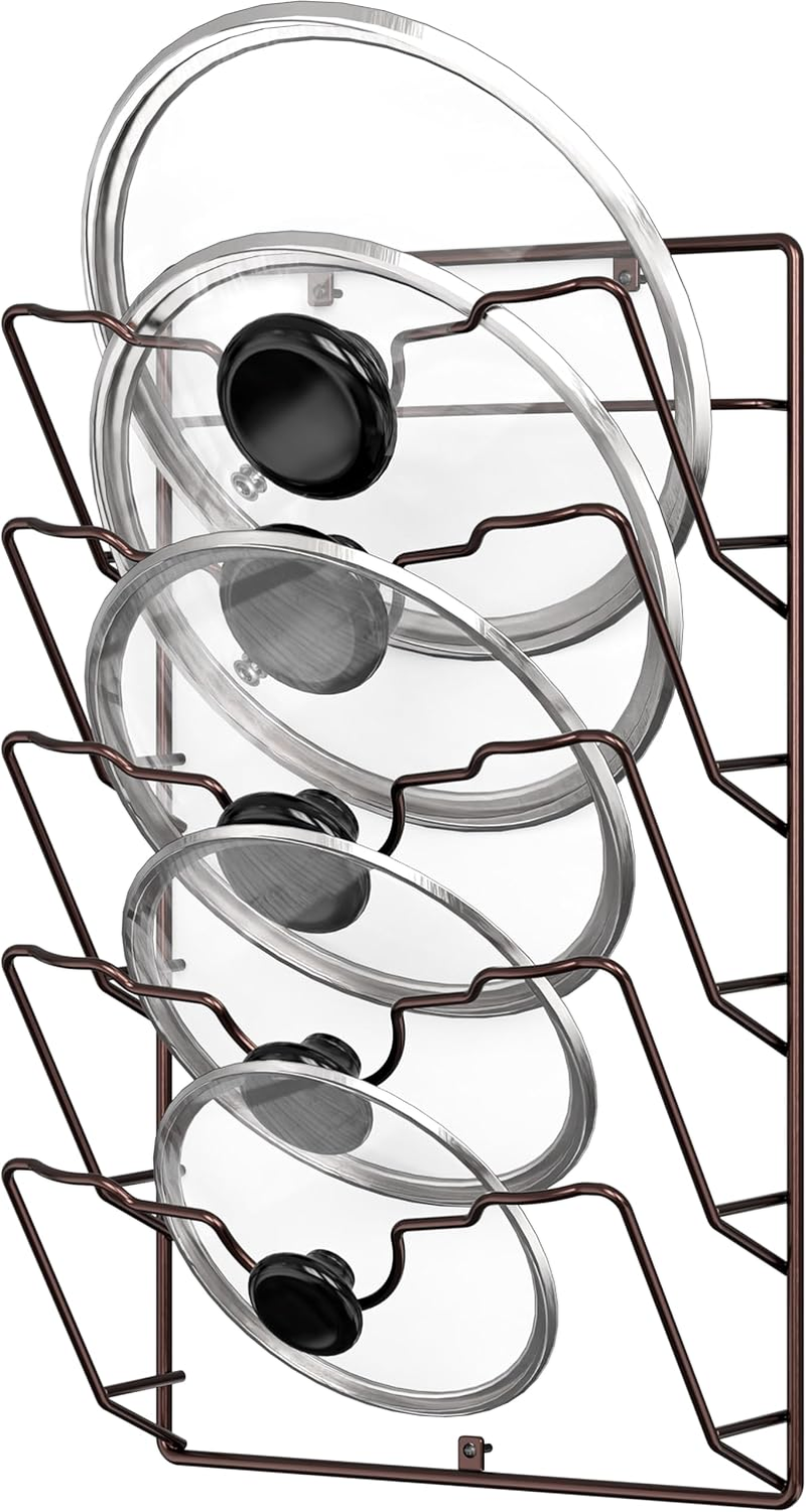 Simplehouseware 5 Tier Wall Mounted Pot Lid Rack, Bronze