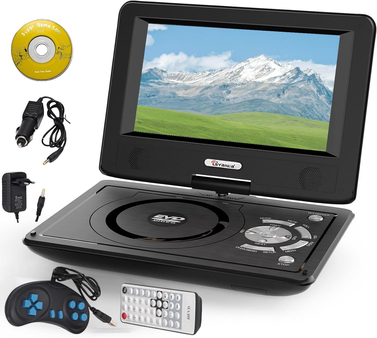 APEXORIGIN Portable DVD Player with 11.5" Swivel HD Screen, Car & Travel DVD/CD/USB/SD Card Player, Regions Free Sync Screen to TV, Equipped with Game Controller and Small Game Discs image number 2