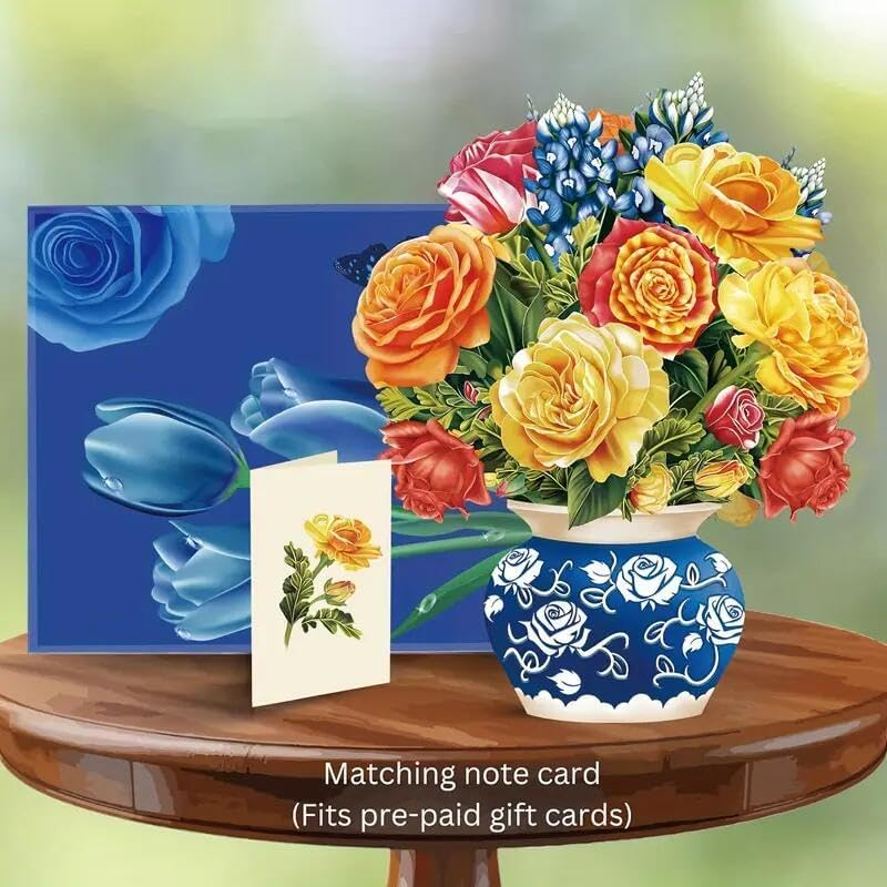 Paper Pop up Cards, Paper Flower Bouquet 3D Popup Greeting Cards with Note Card & Envelope, Birthday Card, Anniversary（12" Sorbet Roses） image number 5