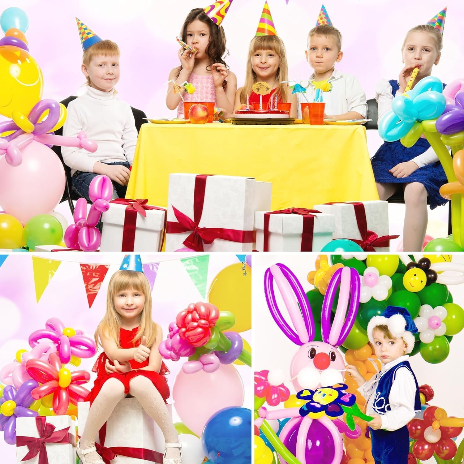 Lumjoy 200Pcs 260Q Long Balloons Pastel Assorted Mixed Color Thickening Skinny Latex Twisting Animals Modeling Magic Balloons for Weddings Birthdays Clowns Christmas Party Garland Decorations