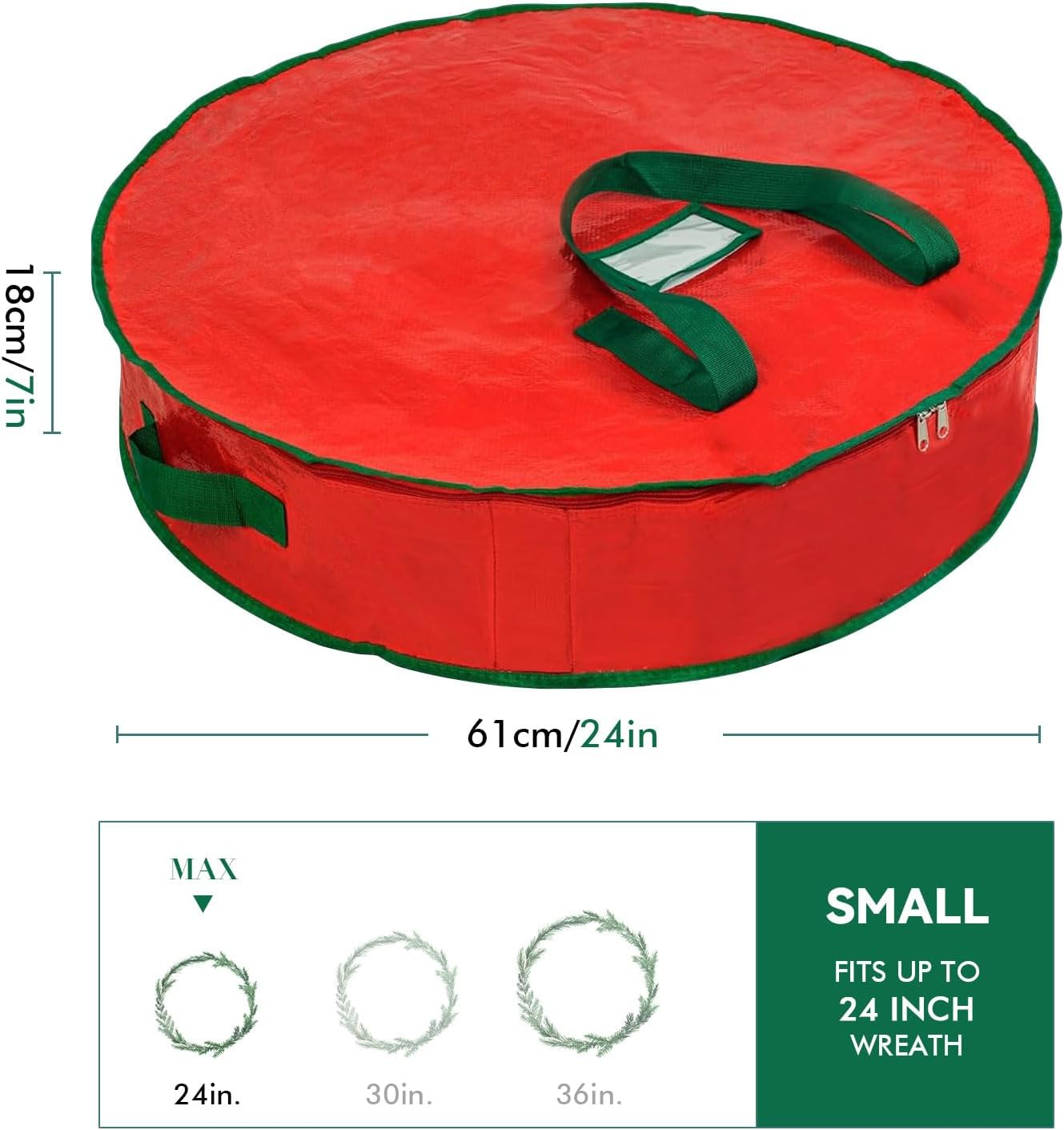 24 Inch Christmas Wreath Storage Bag Garland Wreaths Container &ndash; Waterproof Red Holder with Handles & Label Slot &ndash; Decorative Wreath Storage Container for Seasonal Decoration Storage, 61 X 61 X 18Cm image number 4