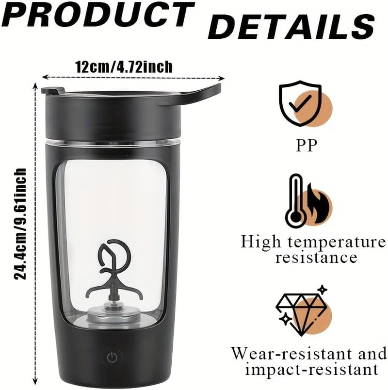Electric Protein Shaker Bottle, 650Ml Portable Mixer Cup/Usb Rechargeable Shaker Cups for Shakes and Meal Replacements (Black)