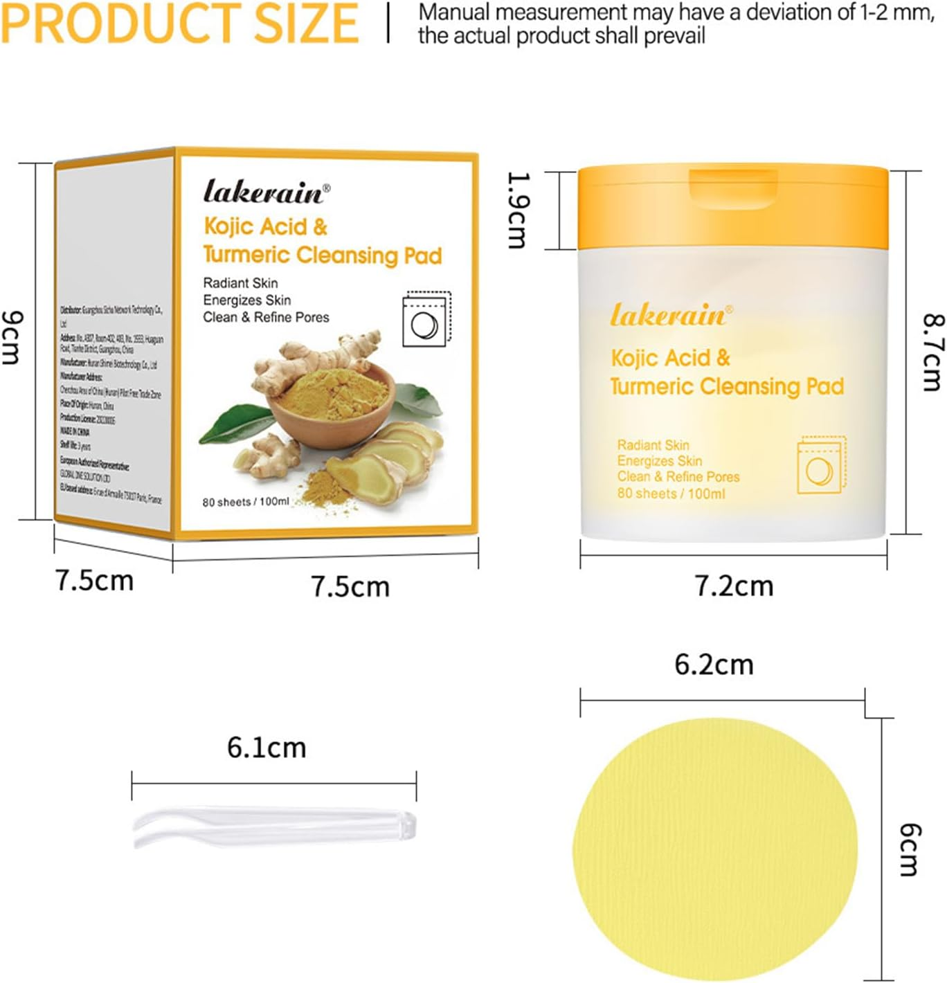 80Pcs Face Exfoliator Pad - Kojic Acid Cleansing Pads - Exfoliating- Kojic Acid and Turmeric Exfoliating Pads- Clean Toner Face Wipes - Brightens, Energizes Skin image number 2