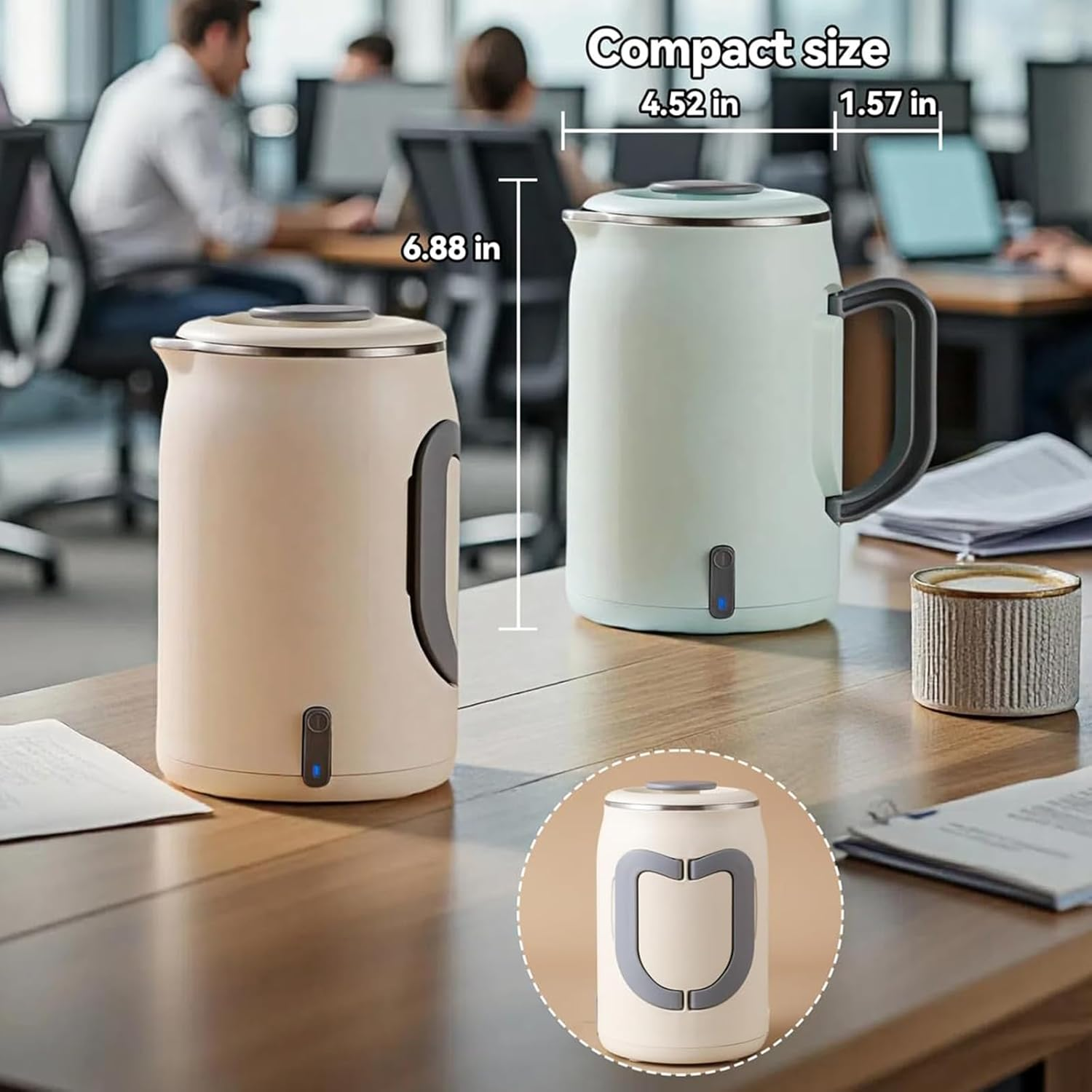 Enliansgo Travel Electric Kettle Portable Mini Kettle, Small Hot Water Boiler, 304 Stainless Steel, Fast Boiling Water with Auto Shut-Off and Boil Dry Protection, 400W (Green, 600ML) image number 4