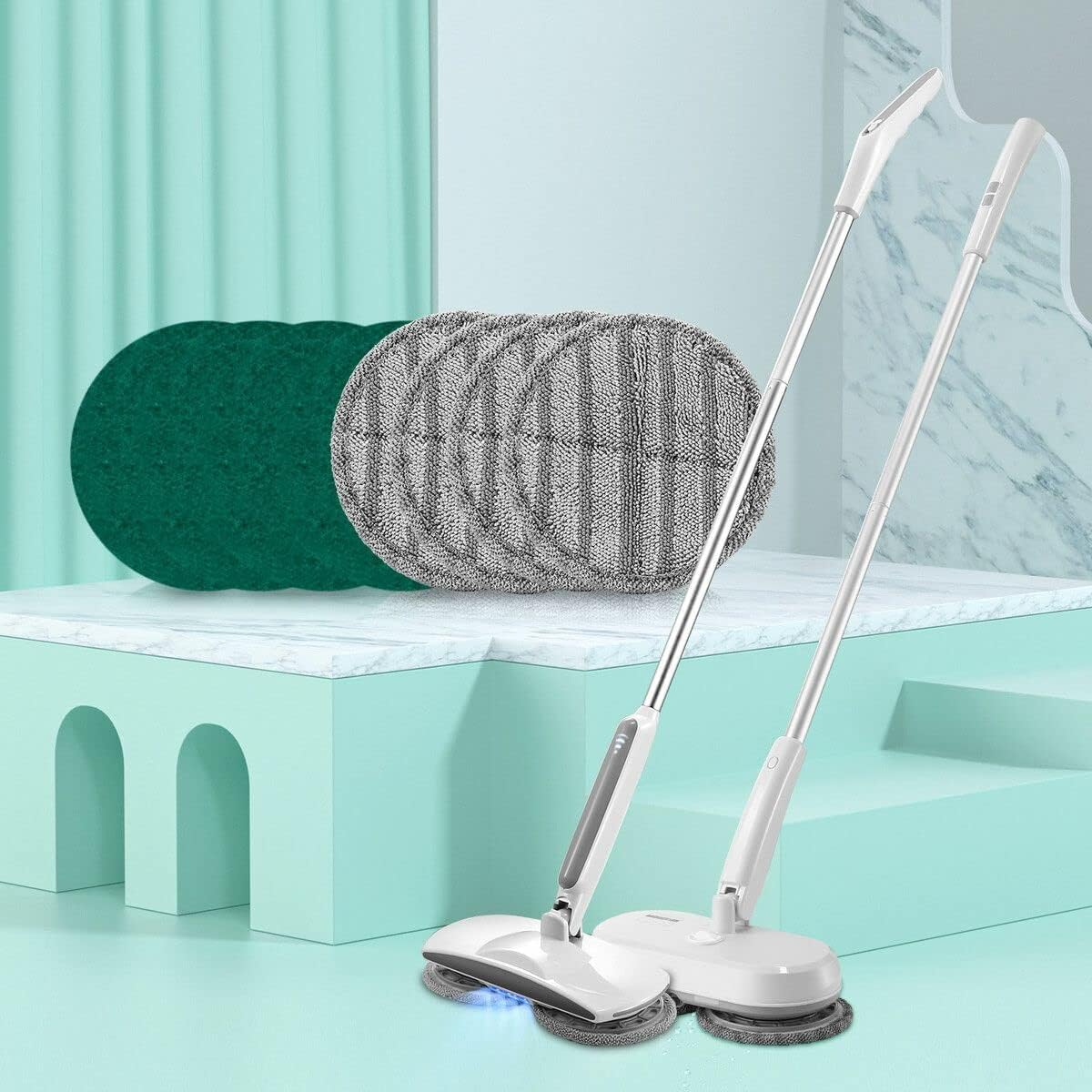 AUSWAY Mop Replacement Pads Scouring Green Scourer Microfiber Replaceable for Cordless Electric Spin Floor Cleaner Polisher Washer Sweeper