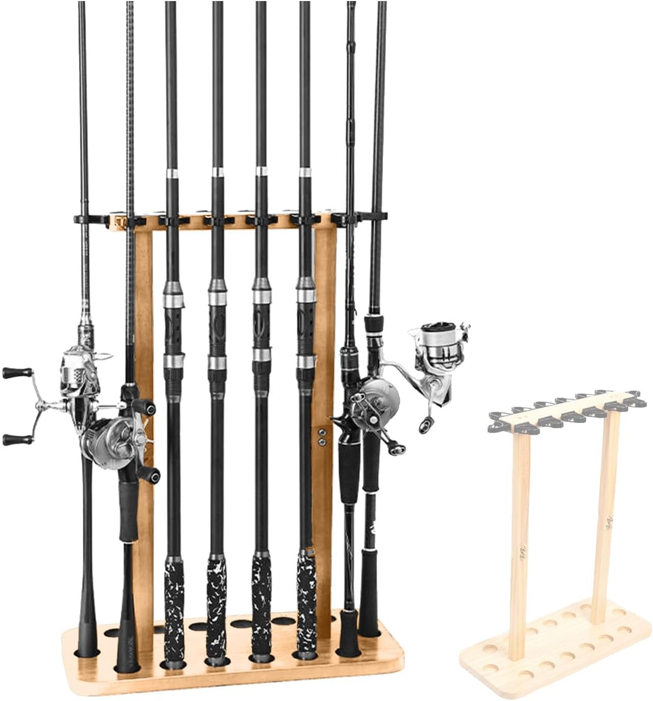 100% Wood Fishing Rod Rack | Garage Storage Solution Holds 14+ Rods & Combos | Space-Saving Floor Stand