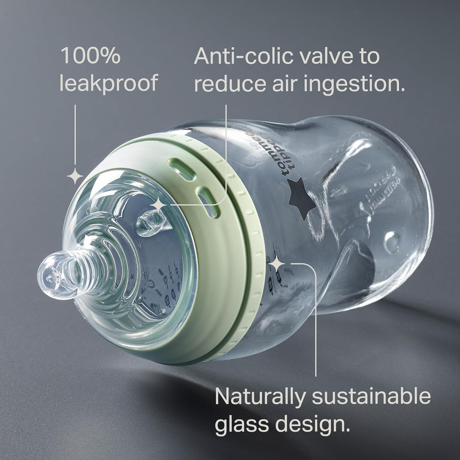 Tommee Tippee Baby Bottles, Natural Start Glass Anti-Colic Baby Bottle with Slow Flow Breast-Like Teat, 150Ml, 0M+, Self-Sterilising, Baby Feeding Essentials, Pack of 1