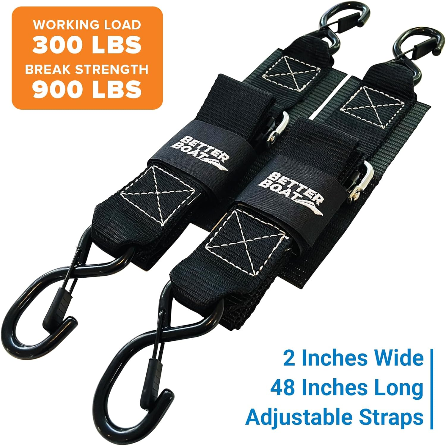 Boat Tie down Straps, 2 Inch X 48 Inch, Heavy Duty Manual Buckle Clasp, Short Transit Tiedown for Trailer, Boat, Jet Ski, and Boating Accessories, 4 Ft with Clip without Ratchet image number 1