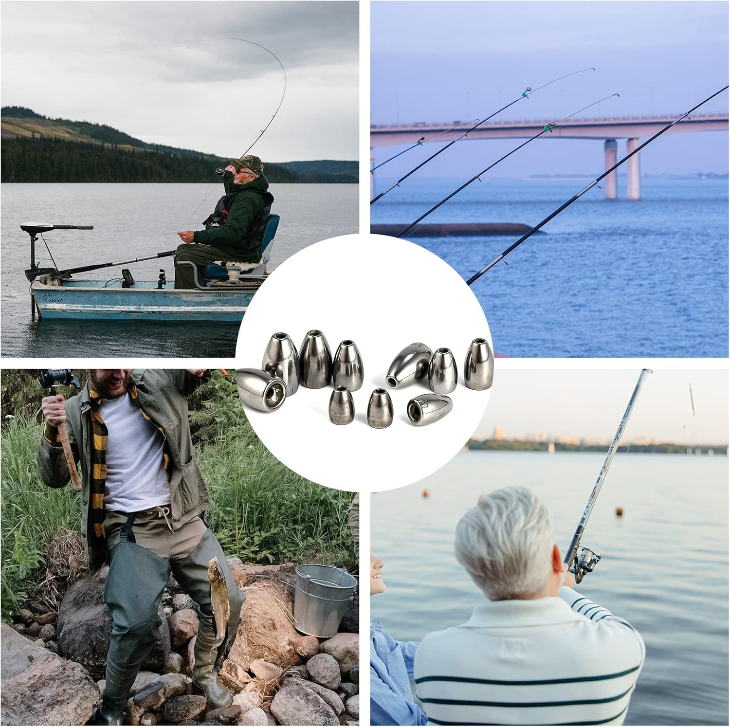 SAVITA 10Pcs Tungsten Fishing Weight Kit, 1.8/2.7/3.5/5.3/7G Fishing Weights Bullet Sinkers Reusable Fishing Weights Drop Shot Assortment Kit for Bass Saltwater Freshwater (5 Sizes) image number 3