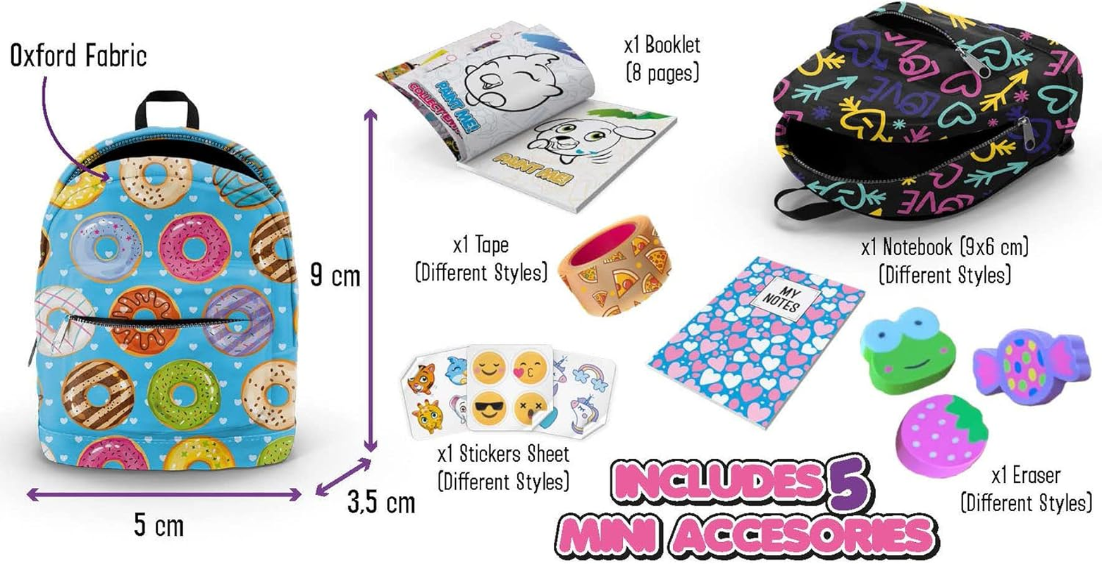 Joy Toy 37962 Bagz4Fashion 9 X 5 Cm Mini 5 Different Stationery Items inside the Backpack 7 X 5 X 10 Cm, Colourful image number 1