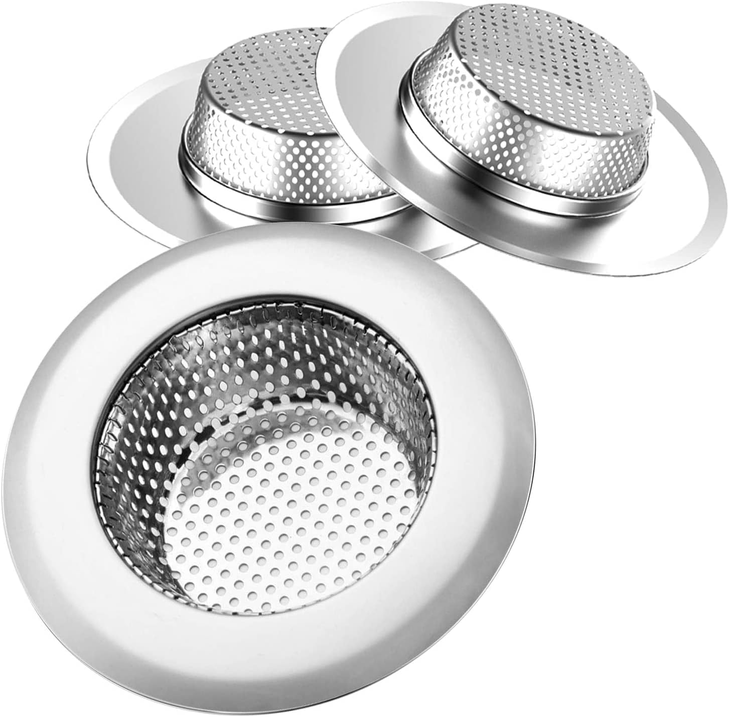 Helect 3-Pack Kitchen Sink Strainer Stainless Steel Drain Filter Strainer with Large Wide Rim 4.5" for Kitchen Sinks image number 6