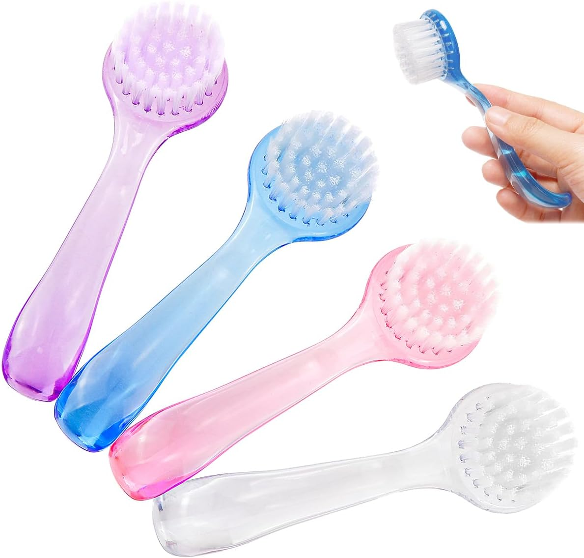 LNQ LUNIQI 4 Colours Nail Brush Dust Brushes Cleaning Brushes Dust Brush Nail Brush Set Nail Dust Brush with round Lid for Hand and Nail Cleaning Beauty (Pink, Blue, Purple, Transparent)