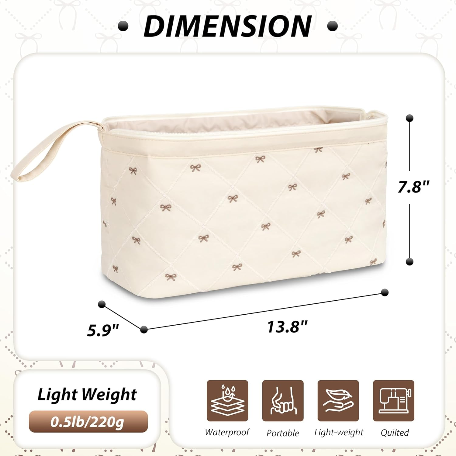 Linpr Shark Flex Style Case, Travel Hair Dryer Bag Compatible with Dyson Airwrap, Quilted Hair Tool Organizer Bag with Bow Pattern, Portable Carrying Case for Flat Curling Iron Accessories (Beige) - Beige image number 2