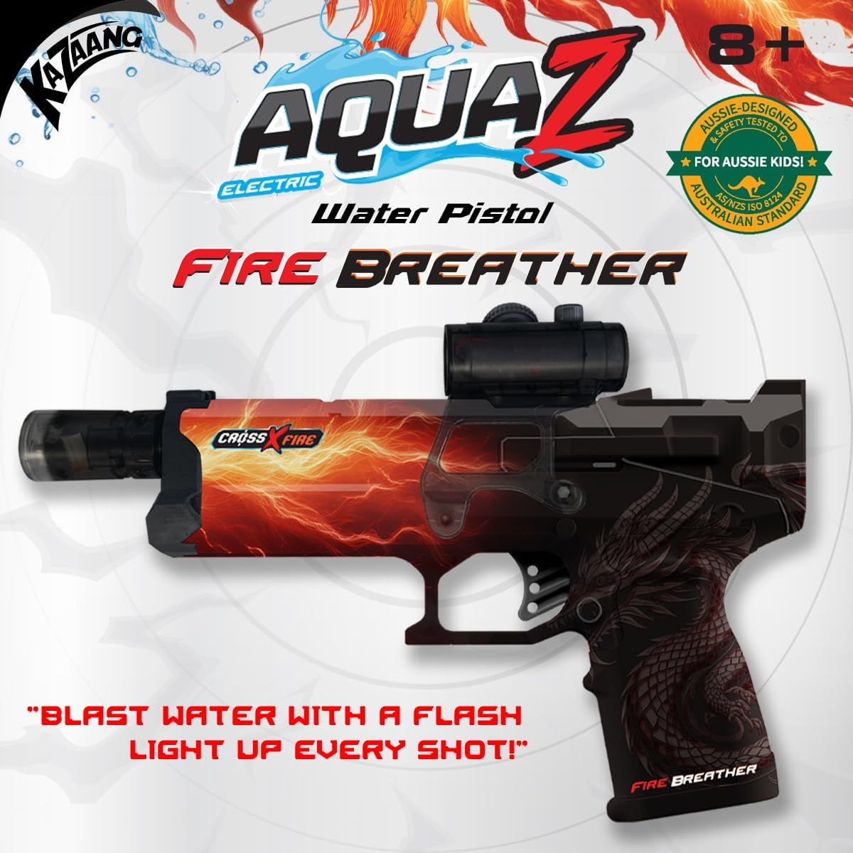 Kazaang Crossxfire Aquaz - the Original Fire Breather Electric Water Gun with LED Muzzle Flash, Automatic Water Gun Electric Dual Modes, Large Water Tank, Battery-Powered for Adults & Kids image number 3